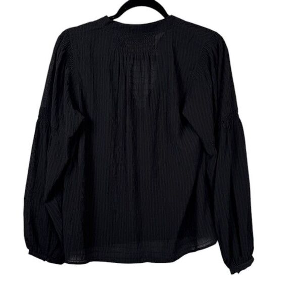 Sam Edelman Emmeline Smocking Trimmed Blouse Black Blouson Sleeves Size Medium - Picture 5 of 13